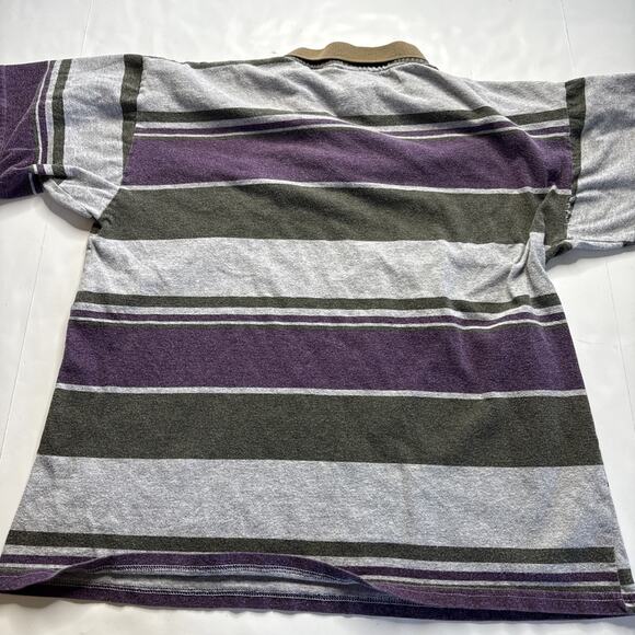 Vtg Bugle Boy Shirt Men Sz L 1/4 Button Striped Logo Stitched Collar READ - Picture 11 of 12